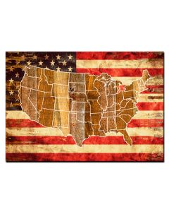 USA FLAG MAP PRINTED ON WOOD, Category/Home and Garden, WOOD PRINT, 26 X 18 Inches