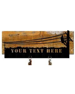 LINEMAN KEY HOLDER PERSONALIZED CUT OUT SHAPE ON WOOD BACKER, Category/Other/Occupational, PLASMA KEY HOLDER PERSONALIZED CUT OUT SHAPE WOOD BACKER, 22 X 9 Inches
