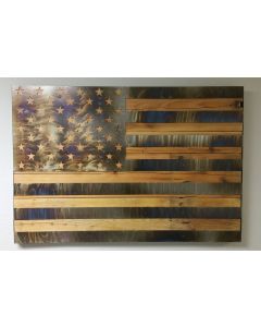 Usa Flag Custom Burn Metal On Wood, Home and Garden, Satin, 38 X 26 Inches