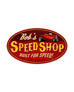 Speed Shop, Personalized, Oval Metal Sign, 24 X 14 Inches