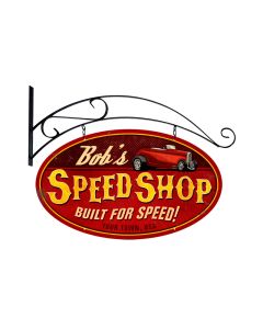 Speed Shop, Personalized, Double Sided Oval Metal Sign with Wall Mount, 24 X 14 Inches