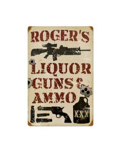 Liquor Guns and Ammo, Personalized, Vintage Metal Sign, 16 X 24 Inches