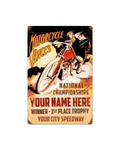 Motorcycle Races, Automotive, Vintage Metal Sign, 16 X 24 Inches