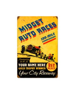 Midget Races, Automotive, Vintage Metal Sign, 16 X 24 Inches