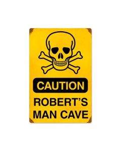 Caution Man Cave, Personalized, Vintage Metal Sign, 12 X 18 Inches