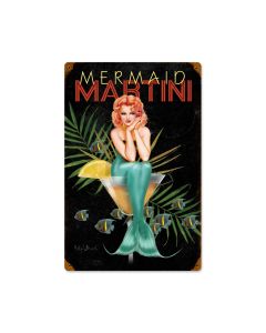 Mermaid Martini, Pinup Girls, Vintage Metal Sign, 12 X 18 Inches
