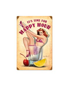 Happy Hour, Pinup Girls, Vintage Metal Sign, 12 X 18 Inches