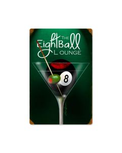Eight Ball Lounge, Pinup Girls, Vintage Metal Sign, 12 X 18 Inches