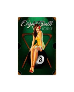 Eight Ball Pinup, Pinup Girls, Vintage Metal Sign, 12 X 18 Inches
