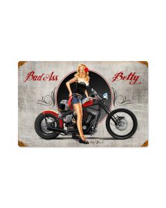 Bad Ass Betty, Pinup Girls, Vintage Metal Sign, 12 X 18 Inches