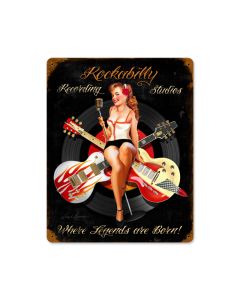 Rockabilly Recording, Pinup Girls, Vintage Metal Sign, 12 X 15 Inches