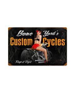 Bone Yard Cycles, Pinup Girls, Vintage Metal Sign, 18 X 12 Inches