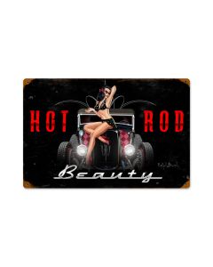 Hot Rod Beauty, Pinup Girls, Vintage Metal Sign, 18 X 12 Inches