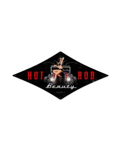Hot Rod Beauty, Pinup Girls, Diamond Metal Sign, 22 X 14 Inches