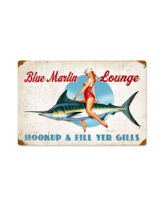 Blue Marlin Lounge, Pinup Girls, Vintage Metal Sign, 18 X 12 Inches