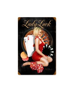 Lady Luck, Pinup Girls, Vintage Metal Sign, 12 X 18 Inches