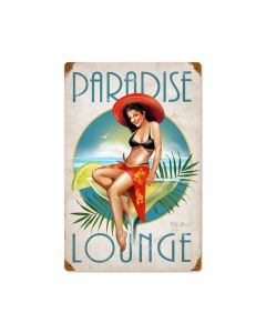 Paradise, Pinup Girls, Vintage Metal Sign, 12 X 18 Inches