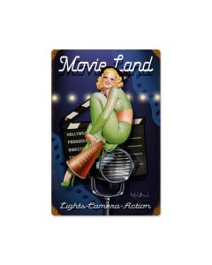 Movie Land, Pinup Girls, Vintage Metal Sign, 12 X 18 Inches