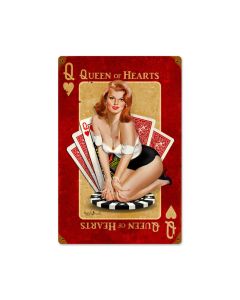 Queen of Hearts, Pinup Girls, Vintage Metal Sign, 12 X 18 Inches