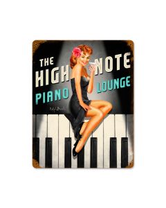 High Note Piano Lounge, Pinup Girls, Vintage Metal Sign, 12 X 15 Inches