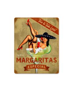 Margarita Especial, Pinup Girls, Vintage Metal Sign, 12 X 15 Inches