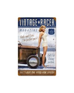 Vintage Racer, Pinup Girls, Vintage Metal Sign, 12 X 18 Inches