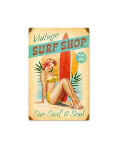 Surfer Girl, Pinup Girls, Vintage Metal Sign, 12 X 18 Inches