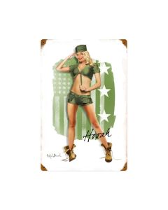 Army Girl, Pinup Girls, Vintage Metal Sign, 12 X 18 Inches