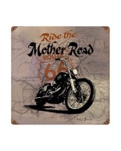Route 66 Mother Road, Motorcycle, Vintage Metal Sign, 12 X 12 Inches