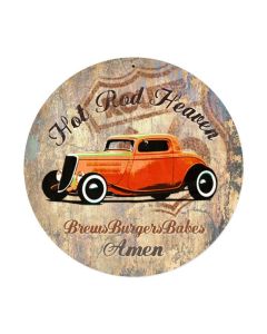 Hot Rod Heaven, Automotive, Round Metal Sign, 14 X 14 Inches