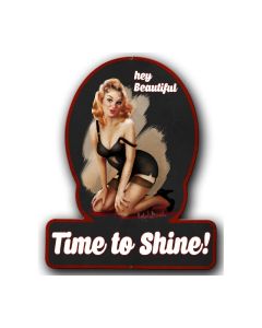 Time To Shine, Pinup Girls, Helmet Metal Sign, 13 X 16 Inches