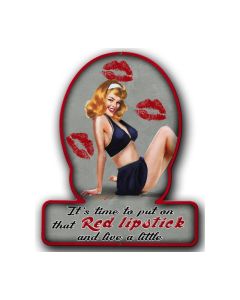 Red Lip Stick, Pinup Girls, Helmet Metal Sign, 13 X 16 Inches