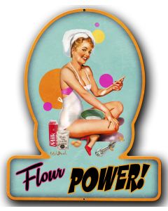 Flour Power, Pinup Girls, Helmet Metal Sign, 13 X 16 Inches