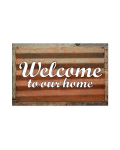 Welcome, Home and Garden, Corrugated Rustic Barn Wood Sign, 19 X 26 Inches