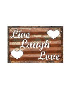 Live Laugh Love, Home and Garden, Corrugated Rustic Barn Wood Sign, 19 X 26 Inches