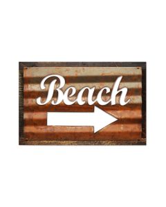 Beach, Home and Garden, Corrugated Rustic Barn Wood Sign, 19 X 26 Inches