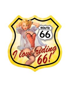 Route 66 Pinup, Pinup Girls, Shield Metal Sign, 15 X 15 Inches