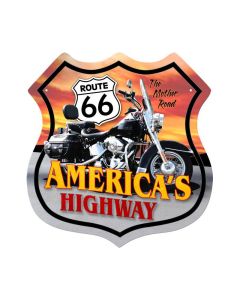 Route 66 Motorcycle, Motorcycle, Shield Metal Sign, 15 X 15 Inches