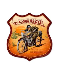 Flying Merkel, Motorcycle, Shield Metal Sign, 15 X 15 Inches