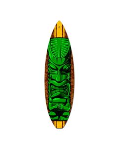 Green Tiki, Sports and Recreation, Surfboard Metal Sign, 6 X 22 Inches