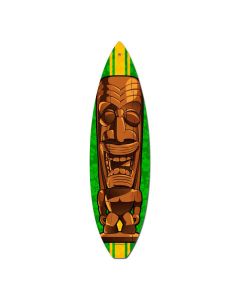 Brown Tiki, Sports and Recreation, Surfboard Metal Sign, 6 X 22 Inches