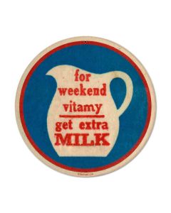 Vitamy Milk, Food and Drink, Round Metal Sign, 14 X 14 Inches