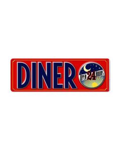 Diner 24 Hours, Food and Drink, Metal Sign, 8 X 24 Inches