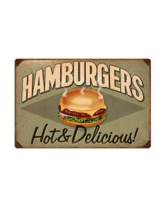 Hamburgers, Food and Drink, Vintage Metal Sign, 24 X 16 Inches