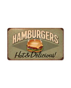 Hamburgers, Food and Drink, Vintage Metal Sign, 14 X 8 Inches