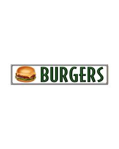 Burgers, Food and Drink, Metal Sign, 28 X 6 Inches