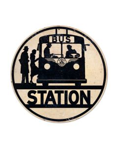Bus Stop, Automotive, Round Metal Sign, 14 X 14 Inches