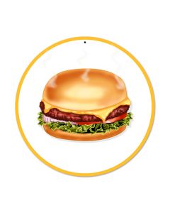 Hamburger, Food and Drink, Round Metal Sign, 14 X 14 Inches