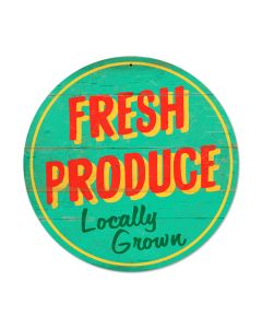 Fresh Produce, Food and Drink, Round Metal Sign, 14 X 14 Inches