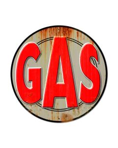 Gas, Automotive, Round Metal Sign, 28 X 28 Inches